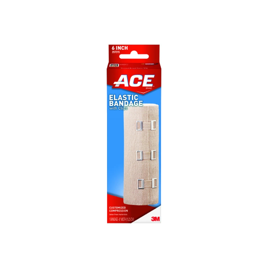 ACE elastic bandage with clips in retail packaging, 6 inch, for compression support