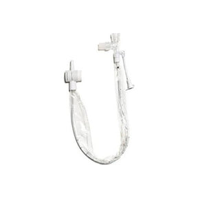 Clear medical suction catheter with protective sleeve and connectors on white background