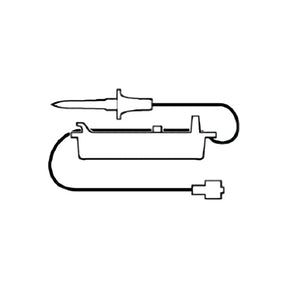 Illustration of a medical IV infusion set with tubing and connector, isolated on white background