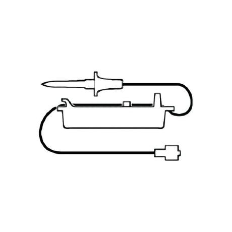 Illustration of a medical IV infusion set with tubing and connector, isolated on white background