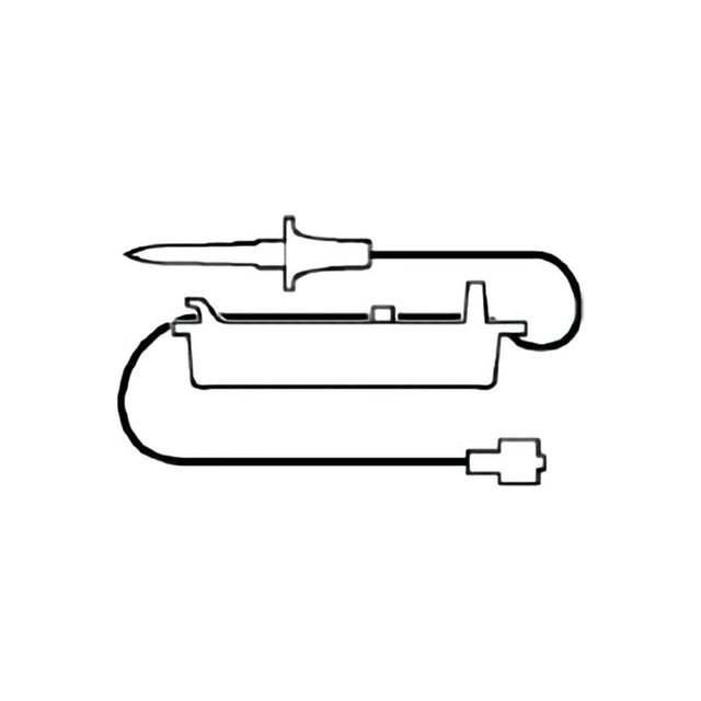 Illustration of a medical IV infusion set with tubing and connector, isolated on white background