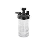Oxygen bubble humidifier bottle for home medical oxygen therapy, clear plastic with black lid