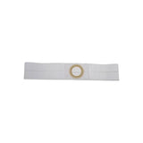Adjustable white ostomy belt with round support opening for medical use