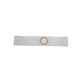 Adjustable white ostomy belt with round support opening for medical use