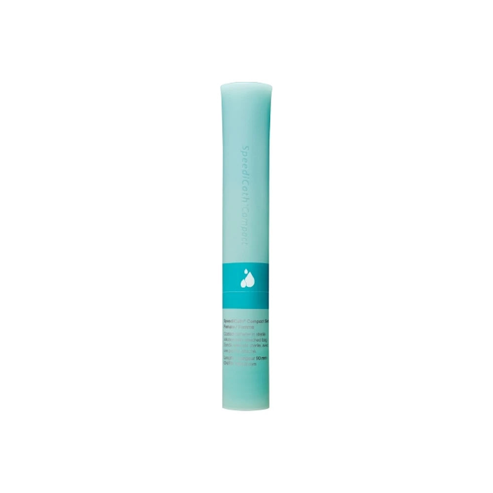Light blue medical catheter tube with water droplet icon on white background