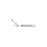 Butterfly needle with attached syringe for medical use on white background