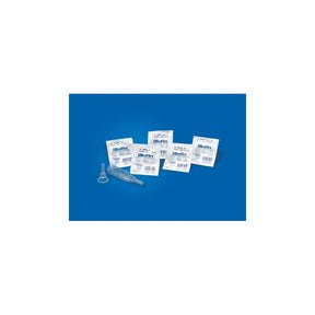 Ultraflex male external catheter packets and sample on blue background, medical supplies