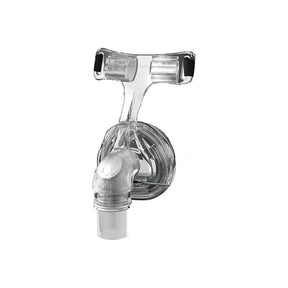 CPAP nasal mask with clear silicone cushion and headgear frame, medical respiratory device