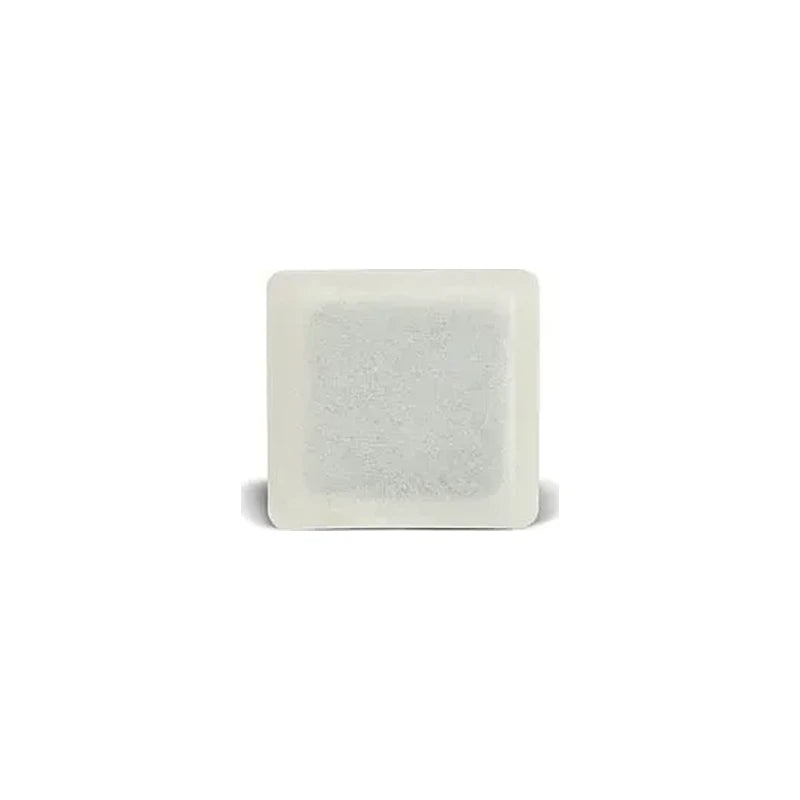 Square medical adhesive wound dressing with absorbent pad on white background