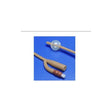 Latex Foley catheter with balloon for urinary drainage on blue background