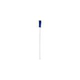 Sterile medical catheter with blue connector on white background for home healthcare