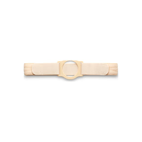 Beige medical ostomy belt with circular plastic opening for ostomy support and comfort