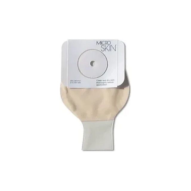 Beige one-piece ostomy pouch with adhesive barrier and round cut-to-fit opening