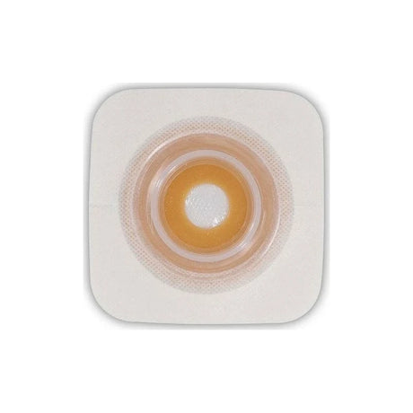One-piece ostomy barrier with adhesive and central opening for stoma care