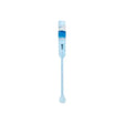Sterile single-use blue medical catheter on white background
