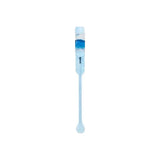 Sterile single-use blue medical catheter on white background