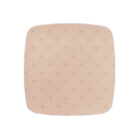 Beige hydrocolloid wound dressing pad, square with rounded edges, isolated on white background