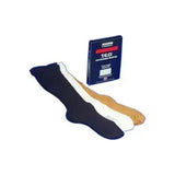 Compression socks in black, white, and beige with packaging, medical supplies for circulation