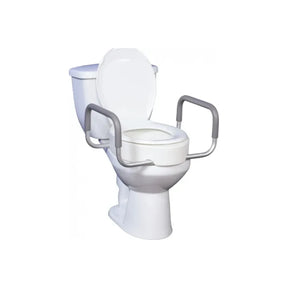 Raised toilet seat with safety armrests for mobility support and bathroom safety