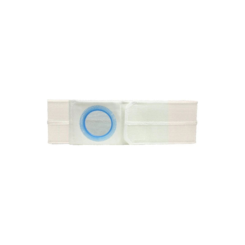 Ostomy belt with blue ring, adjustable white elastic medical support