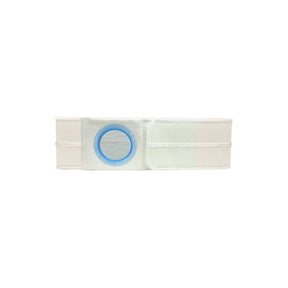 Ostomy belt with blue ring, adjustable white elastic medical support