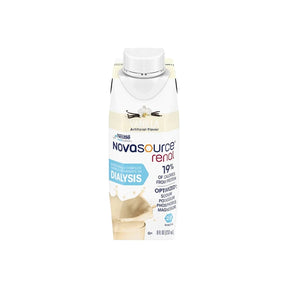 Novasource Renal vanilla nutrition drink for dialysis, 8 fl oz carton, front label view