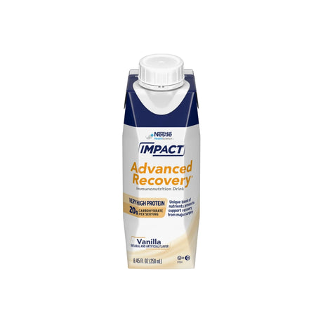 Nestlé Impact Advanced Recovery vanilla immunonutrition drink carton, 250ml, high protein, white background