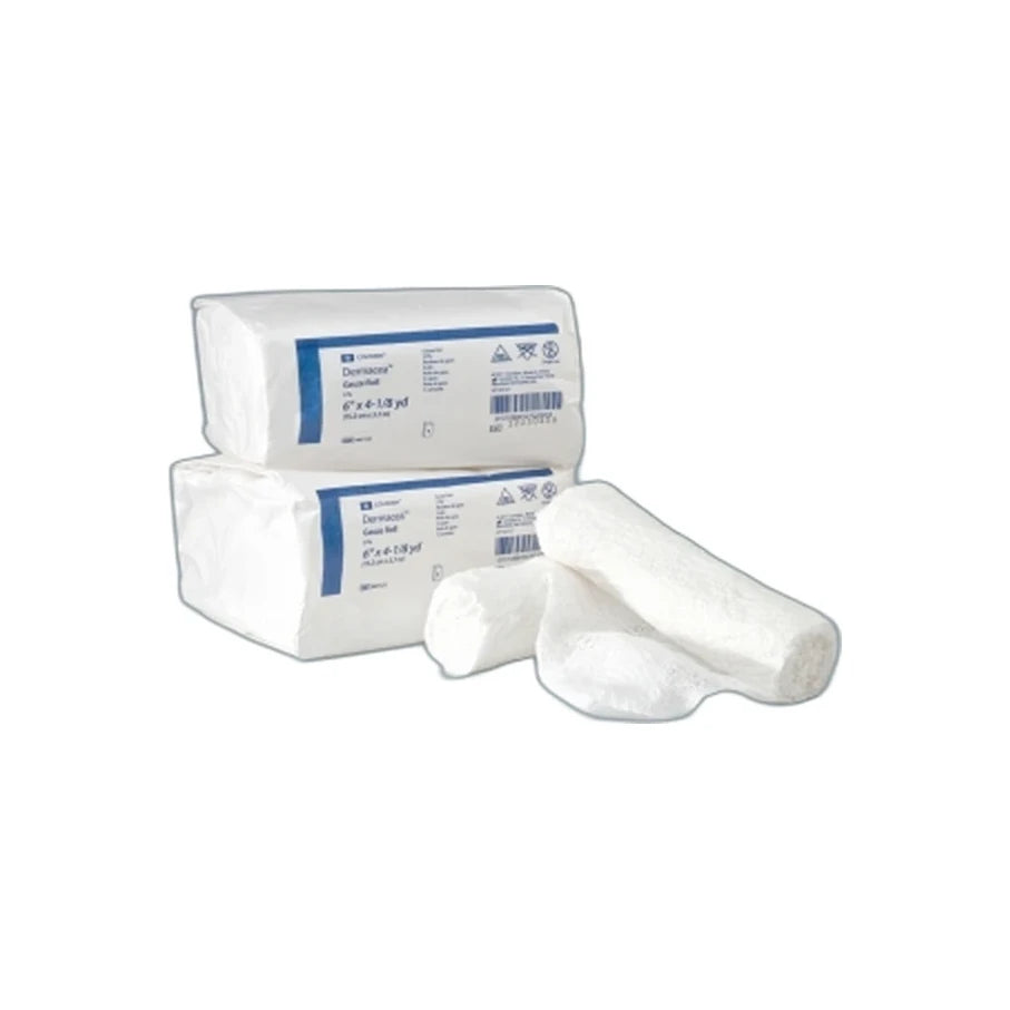 Sterile rolled gauze bandages for wound care and medical dressing, packaged in plastic wrap.