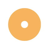 Beige round ostomy barrier wafer with central hole, medical supply on white background