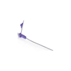 Purple butterfly winged infusion set for medical use on white background