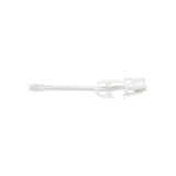 Clear medical catheter tube with cap on white background, essential medical supply.