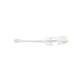 Clear medical catheter tube with cap on white background, essential medical supply.
