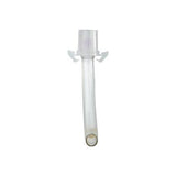 Clear medical tracheostomy tube with cuff for respiratory care, isolated on white background