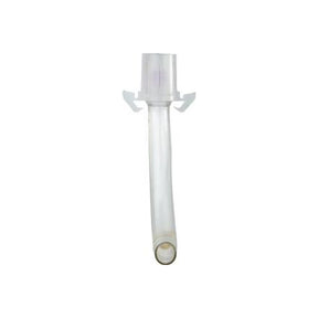 Clear medical tracheostomy tube with cuff for respiratory care, isolated on white background