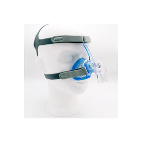 CPAP nasal mask with headgear straps on mannequin for sleep apnea therapy