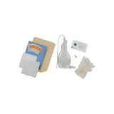 Medical wound care kit with drainage bulb, gauze pads, gloves, alcohol prep pads, and dressings