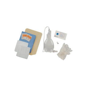 Medical wound care kit with drainage bulb, gauze pads, gloves, alcohol prep pads, and dressings