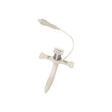 Medical tracheostomy tube with neck flange and connector on white background