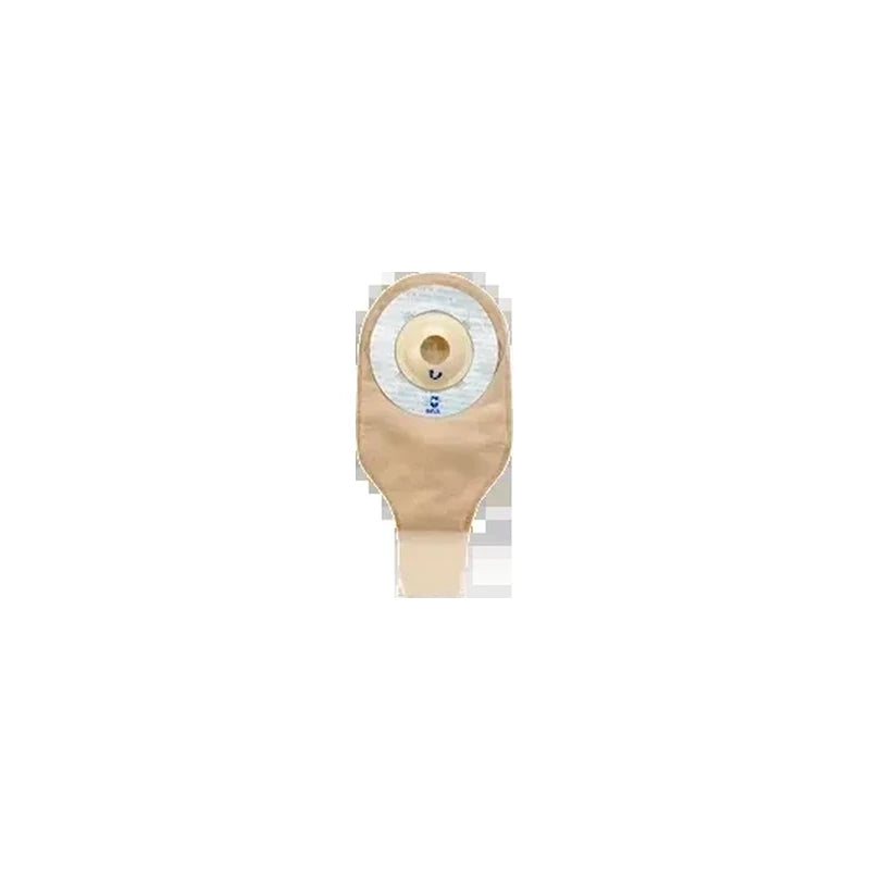 Beige one-piece ostomy pouch with adhesive barrier for stoma care