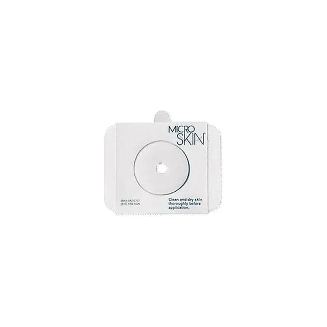 Microskin ostomy barrier with adhesive ring for stoma care on white background