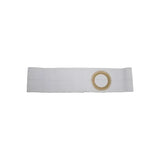 White medical ostomy belt with central round opening for stoma support