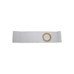 White medical ostomy belt with central round opening for stoma support