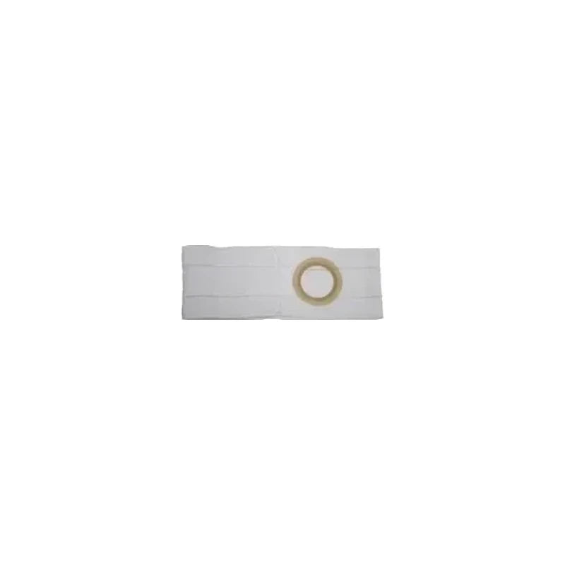 White ostomy belt with round opening for medical support and stoma care