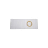 White ostomy belt with round opening for medical support, isolated on white background.