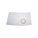 White ostomy belt with round opening for stoma support, used in medical care