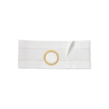 White ostomy belt with central round opening for medical support and secure fit