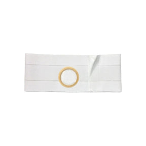 White ostomy belt with central round opening for medical support and secure fit