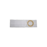 White ostomy hernia support belt with circular stoma opening for medical use