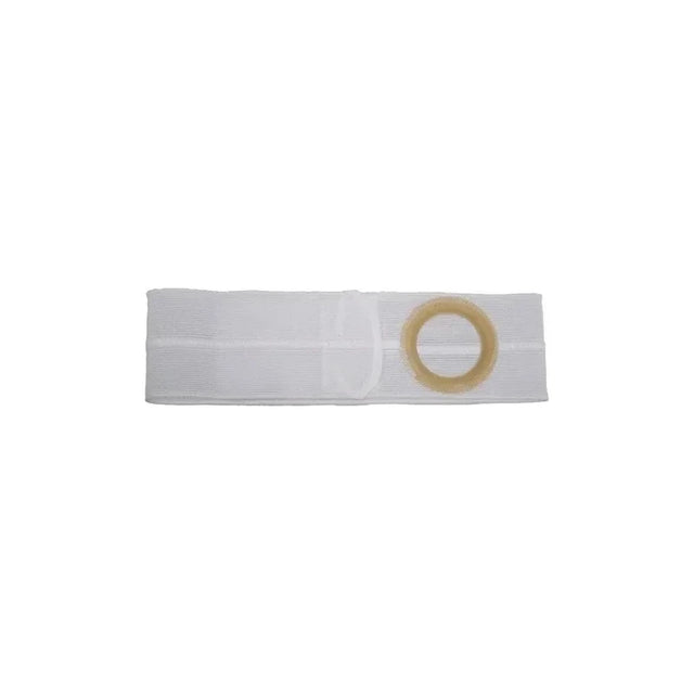 White ostomy hernia support belt with circular stoma opening for medical use