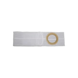 White elastic ostomy support belt with beige circular ring for medical use